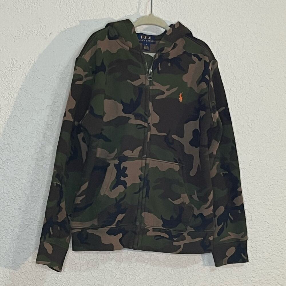 Polo Ralph Lauren boys green camo zip up hooded fleece jacket Back to School